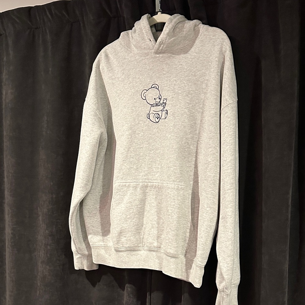 PacSun Light Gray Hoodie with Bear Graphic